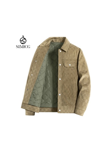 Sonbahar Ve Kış İçin Erkek Süet Kareli Ceket Haki