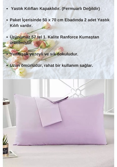 Lila Renkli Pamuklu Ranforce Kumaştan Yastık Kılıfı 2 Adet