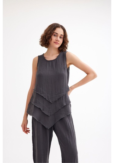 Pamuk Müslin Üçgen Bluz - Şık Ve Rahat Yaz Tasarımı Antrasit