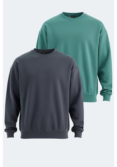 Slazenger Vadık 2li Set Erkek Koyu Gri - Yeşil Sweatshirt Koyu Gri - Yeşil