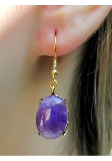 Doğal Taş Ametist Doğal Taşlı Sallantılı Küpe Euku22amt Mor