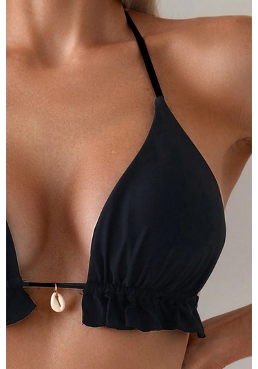 Angelsin Gögüs Aksesuar Detaylı Bikini Üstü Çıkartılabilir Kaplı Siyah
