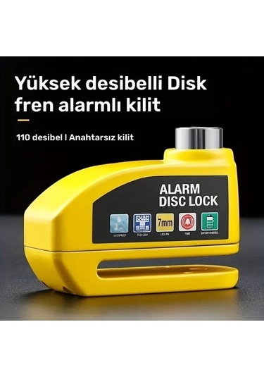 Sarı Yeşil Taşınabilir Alarmlı Bisiklet Disk Fren Kilidi Titreşim Sensörlü Metal Kılıf