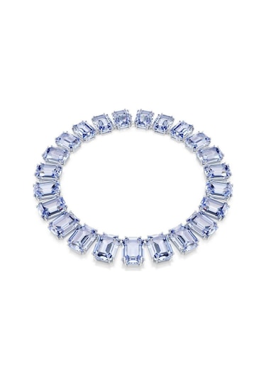 5714397 Millenia Tennis Necklace, Oversized Crystals, Octagon Cut, Blue, Rhodium Plated Metalik