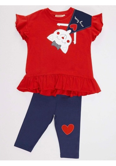 Denokids Yaramaz Kedi Kız T-Shirt Tayt Takım Çok Renkli