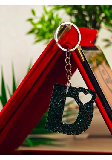 Harfli Anahtarlık Epoksi Kişiye Özel Yapım El Yapımı Harf Anahtarlık Kalp Model Özel Tasarım Hediyelik Ürün Kalp Desenli Simli Anahtarlık Beyaz - Mor