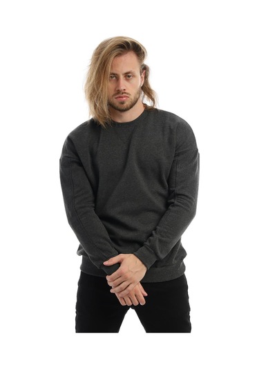 Erkek Bisiklet Yaka Karyoka Dikişli Sweatshirt Antrasit