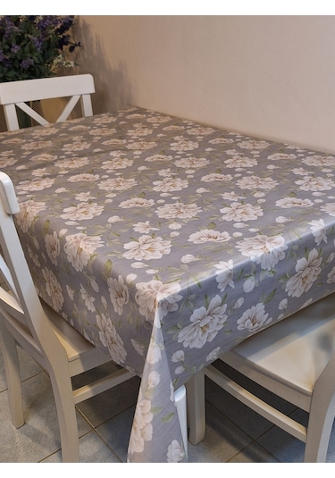 Kumaş Dokulu Tabanı Silikonlu Yıkanabilir Silinebilir Ütülenebilir Kaymaz Dekoratif Masa Örtüsü Brs020 Gri