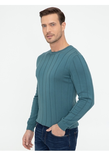 Cacharel Sax Slim Fit Bisiklet Yaka Triko Kazak Mavi