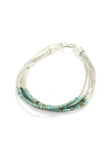 925 Ayar Gümüş 6 Sıra Turkuaz Taşlı Bileklik