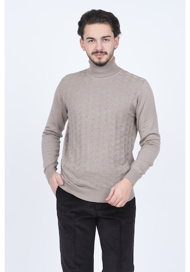 Raymons Erkek Desenli Tam Balıkçı Triko Kazak 67822507 Taş