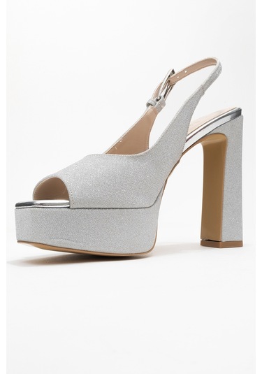 Glora Gümüş Simli Kadın Platform Topuklu Abiye Ayakkabı Gumüş