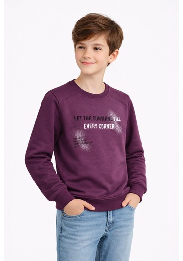 Baglan Erkek Çocuk Önü Arkası Baskılı Sweatshirt Bgl-st05231 Mürdüm
