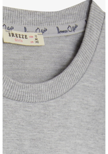 Breeze Kız Çocuk Sweatshirt Şaşkın Kız Baskılı 9-14 Yaş, Gri Melanj Gri