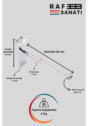 Kanallı Pano Kancası 30 Cm - Askı Kanca Raf Askısı Raf Aksesuar Tel Askı Raf Kancası 10 Adet