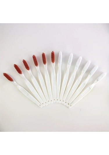 Willowhaven 12'li Paket Süper Sert Naylon Diş Fırçası Yetişkinler İçin - Esnek Başlı Kahve Beyaz Saplı Hassas Diş Eti