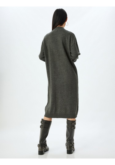 Koton Triko Elbise Midi Boy Dik Yaka Uzun Kollu Düşük Omuzlu Bol Kalıp Gri 5wal80002ht Gri