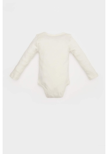 DeFacto Kız Bebek Yenidoğan Bisiklet Yaka Gökkuşağı Baskılı Uzun Kollu Çıtçıtlı Body E6319A525SPER233 Ekru