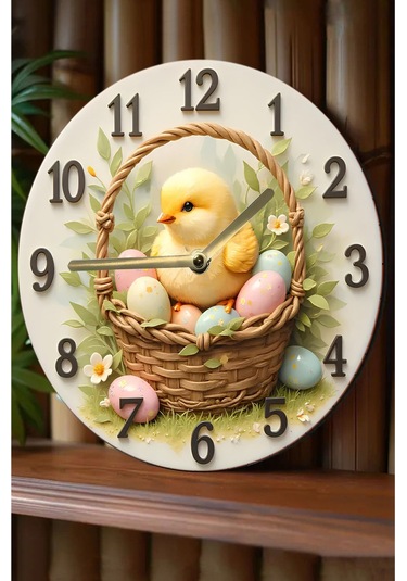 Sevimli Civcivli Sepet Tasarımlı Mdf Duvar Saati 33 Cm Sdw328 Renkli