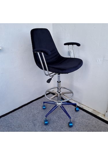 Bintaş Mobilya Siyah Kumaş Tekerlekli Kollu Rahat Bar Sandalyesi Siyah