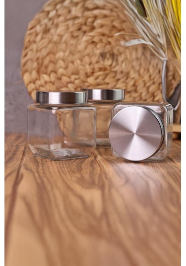 Metal Kapaklı 3'lü Borosilikat Cam Kavanoz Baharatlık 570 ML