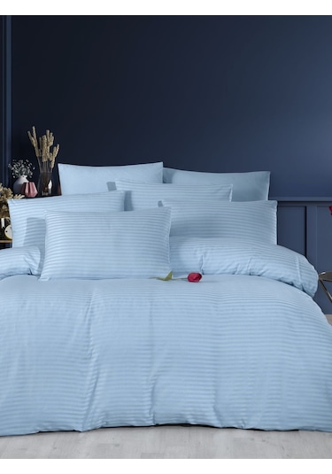 Lastikli Çarşaflı Tek Kişilik Nevresim Takımı Saten Mavi Mavi
