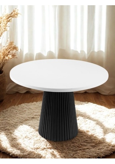 Milas Natural Ahşap Bohem Yemek Masası 130x130 Beyaz - Siyah