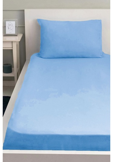 Lastikli Pamuklu Ranforce Kumaş Çarşaf Ve Yastık Kılıfı Mavi