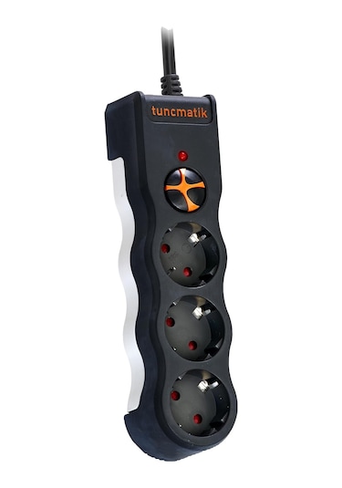 Tunçmatik TSK19010 Üçlü Kablolu Akım Korumalı Anahtarlı Priz 1.5 M Siyah