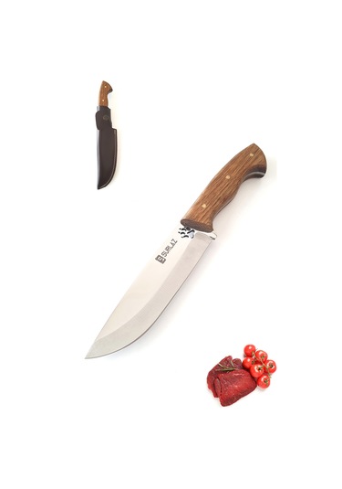 Kamp Mutfak Bıçağı Outdoor Bıçak Şef Bıçağı Patili İşlemeli Kılıflı Bıçak Kahverengi