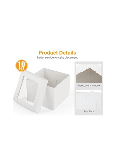 Maoyaya 10 Adet 10x10x8 İnç Pencereli Beyaz Kek Kutuları, Çok Katmanlı Kekler Ve Hediye İçin Kare Karton Kutu Beyaz