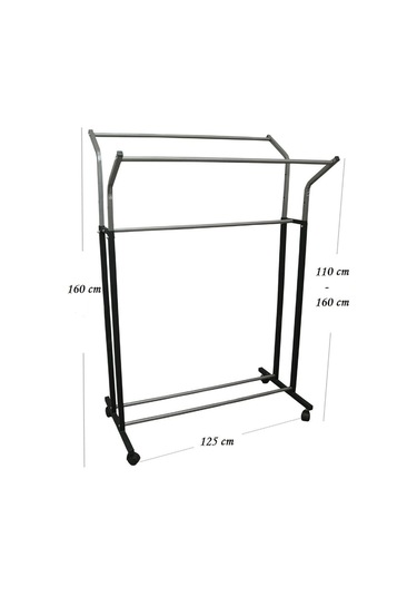 V Ayarlı 125 Cm Metal Konfeksiyon Elbise A. Askılık Tekerlekli Demontepoartmanto Vitrin Raf Siyah