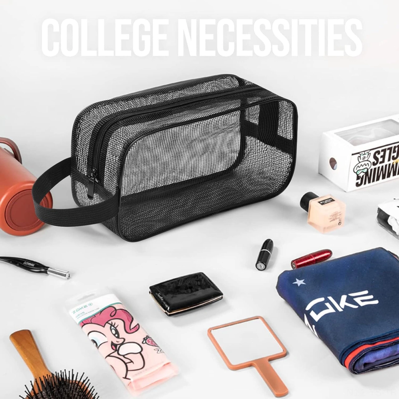 Yunboo Siyah Mesh Taşınabilir Kişisel Bakım Çantası - Tek Askılı Depolama Çantası Siyah