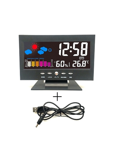 Hangfox Ev İçin Sesiyle Kontrollü Hava Durumu Saati 8082t - Renkli Ekran, Sicaklık Nem Ölçer, Usb İle Siyah Ev Alarm Saati Siyah