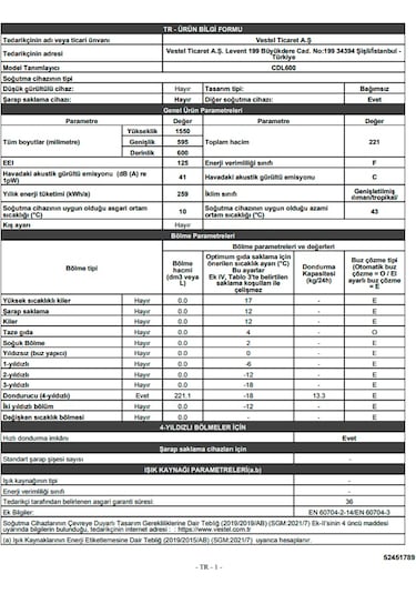 Vestel CDL600 221 LT 6 Çekmeceli Dikey Derin Dondurucu