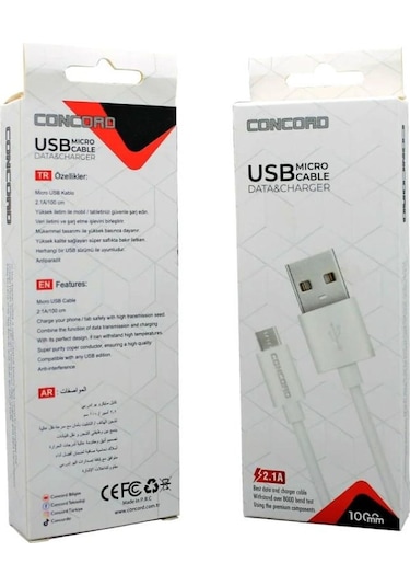 Concord C-321 2.1a 100cm Micro Data Ve Şarj Kablosu - Beyaz