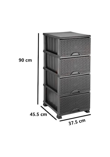 Omnipazar Elf-296 Hasır Desen Plastik Mutfak Komidin Sebzelik 4 Katlı Antrasit