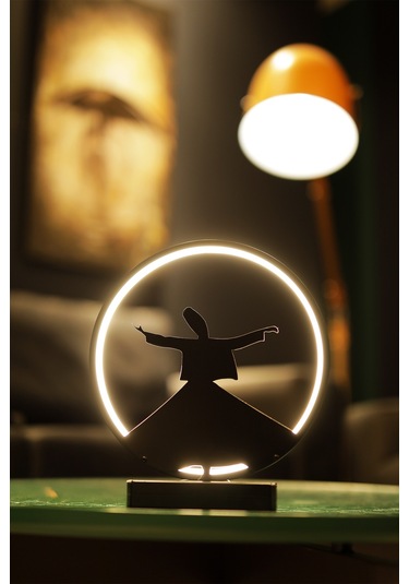 Semazen Figürlü Metal Led Masa Lambası Tasavvuf Temalı Dekoratif Aydınlatma Sufi Işıklı Lamba Mevlana