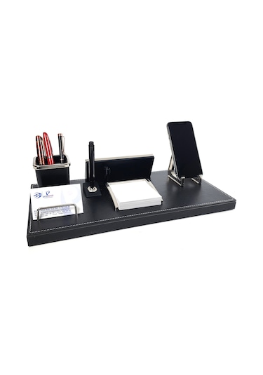 Akat Vip Deri Ofis Masa Üstü İsimlik Seti - Masa İsimliği Siyah
