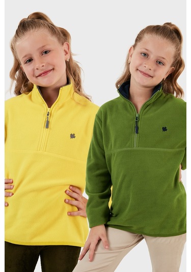 Lela Yumuşak Dokulu Fermuarlı Dik Yaka Şardonlu 2'Li Paket Çocuk Polar 5905002S2 Fıstık Yeşil-Sarı