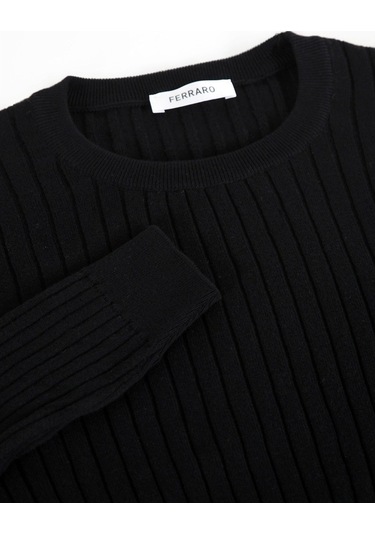 Ferraro Siyah Bisiklet Yaka Fitilli Erkek Kazak Siyah