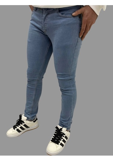 Erkek Dar Paça Düz Newone Buz Mavi Kot Pantolon Buz Mavi