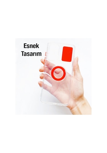 More Tr Ally Xiaomi Redmi 9c Kılıf Sürgülü Kamera Lens Korumalı Yüzük Standlı Silikon Kılıf Siyah