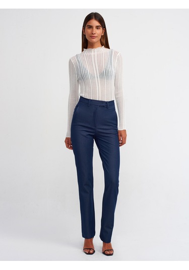 Dilvin Dik Yaka Fitilli Transparan Kazak Ekru