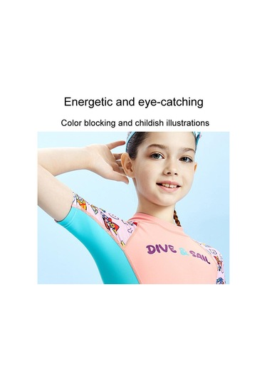 Dıve & Saıl Çocuk Kısa Kollu Güneş Koruyucu Çabuk Kuruyan Mayo Açık Plaj Şnorkel Bodysuit Pembe