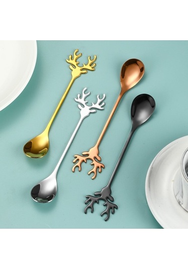 Dancemonkey 4 Adet 14cm 304 Çelik Kahve Kaşığı, Paslanmaz, Pratik Set Çok Renkli