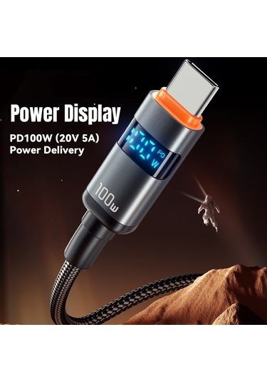 Essager Es-x61 1m Tip-c - Tip-c Kablo 100w Dijital Ekran Telefon Tablet Dizüstü Bilgisayar Hızlı Şarj Veri Kablosu