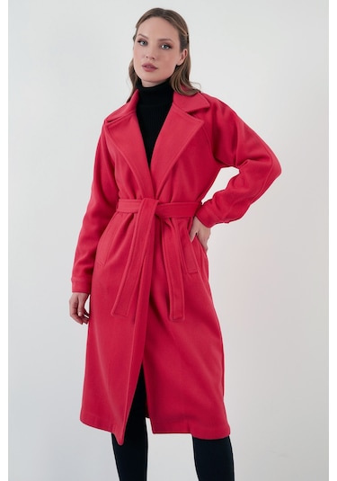 Lela Oversize Kemerli Cepli Kışlık Bayan Kaban 42190454 Fuşya