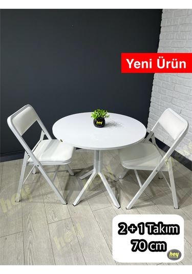 Pars 2 Kişilik Yuvarlak Mutfak Yemek Masası Takımı 2+1 Beyaz Deri 70 Cm Beyaz Deri