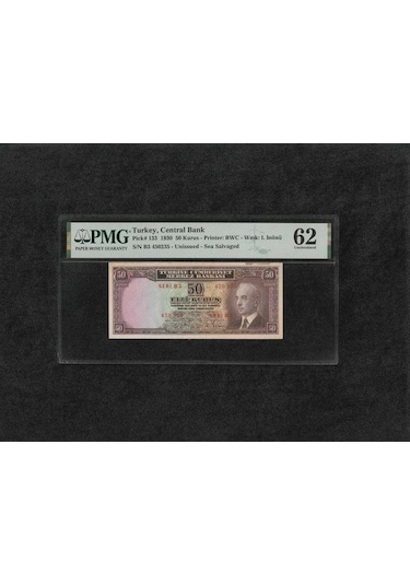 Pmg 62 Unc Çil Inönü Batan Gemi 50 Kuruş P 133 1930 S/n B3 2. Ems